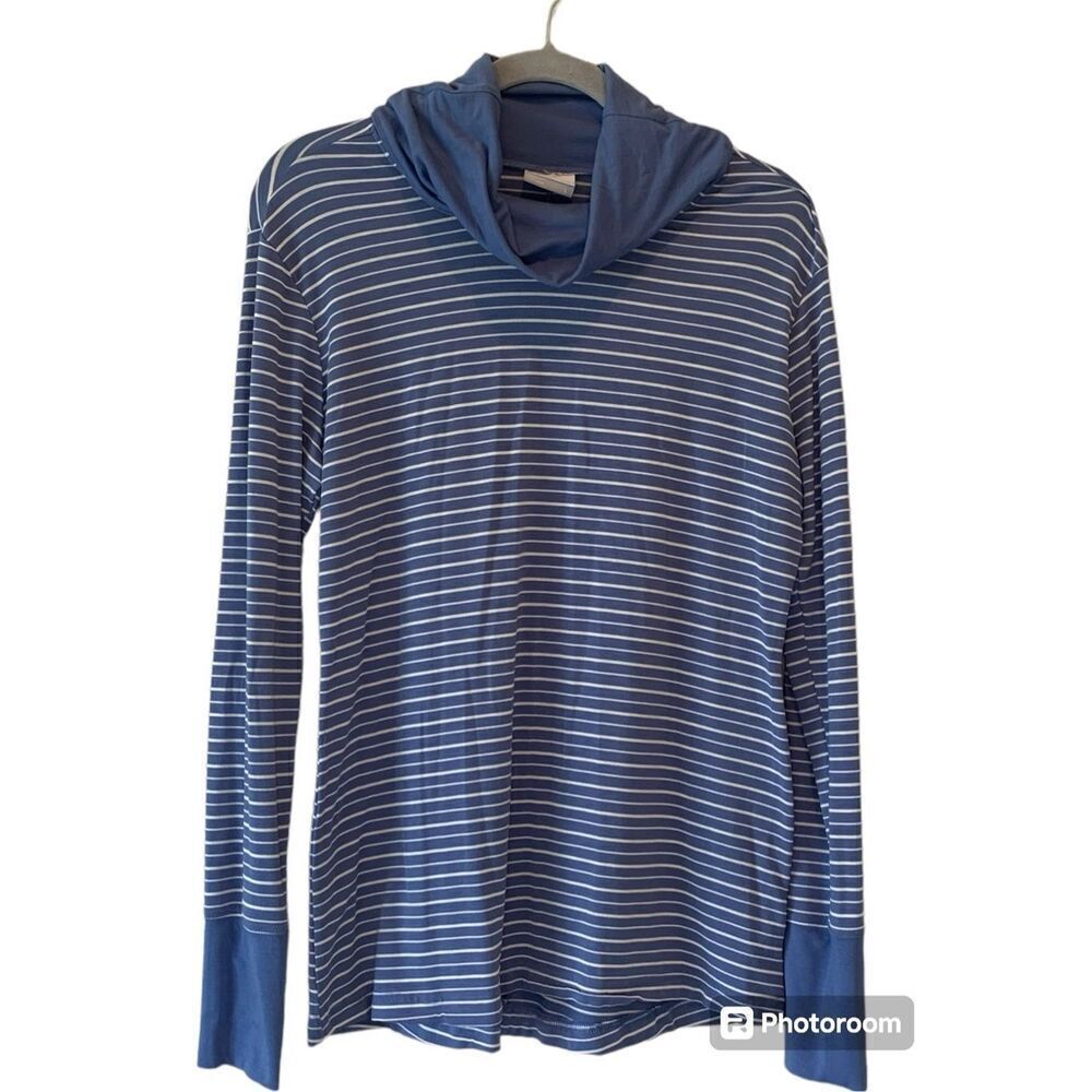 Columbia Women size Large long sleeve turtleneck blue with white stripes